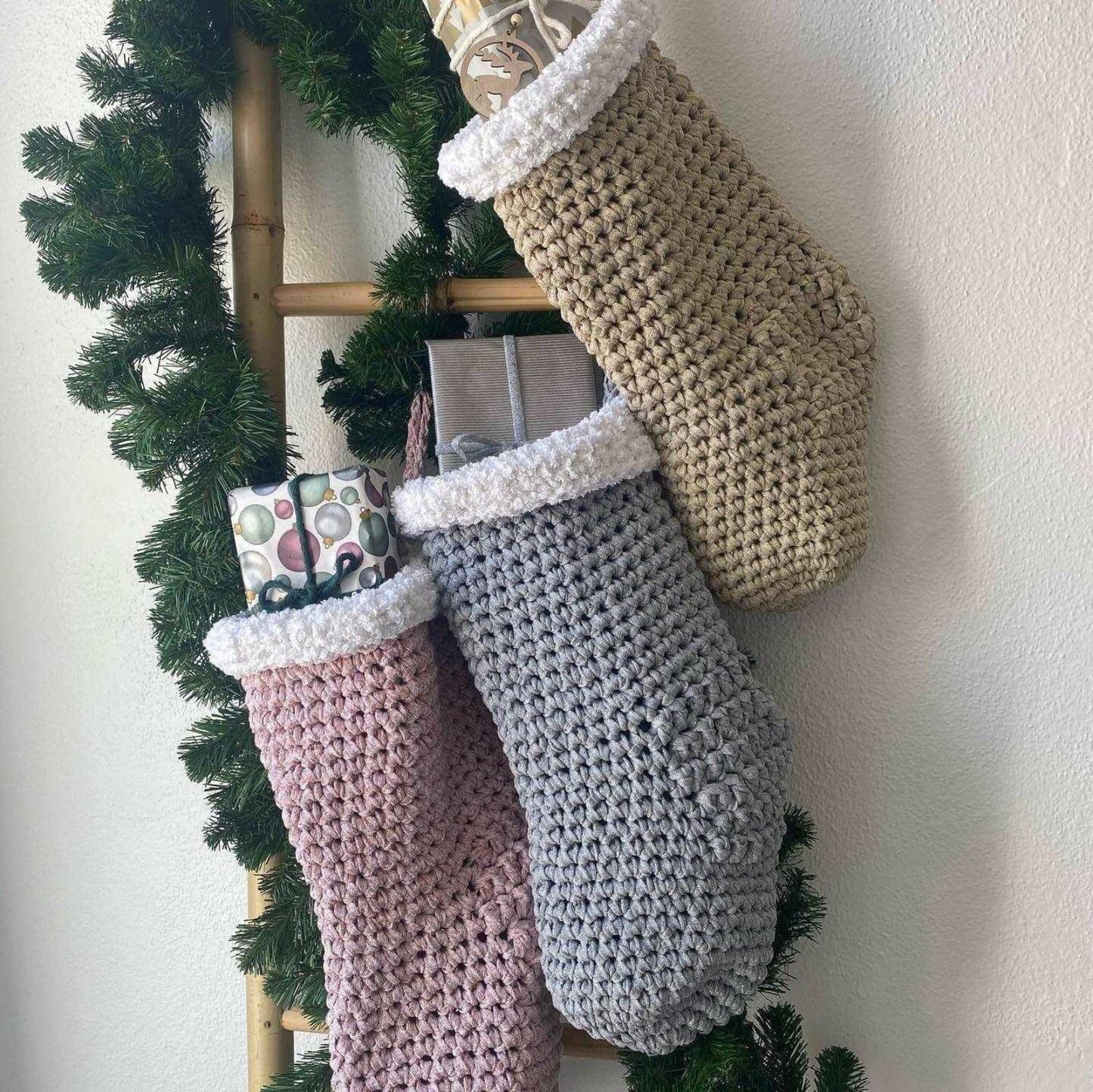 Chunky Knit Christmas Stocking - Silver Sparkly Christmas Decor
