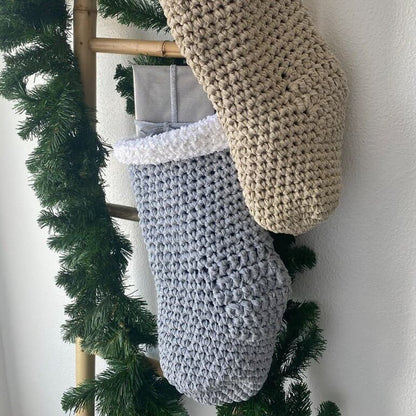 Chunky Knit Christmas Stocking - Silver Sparkly Christmas Decor