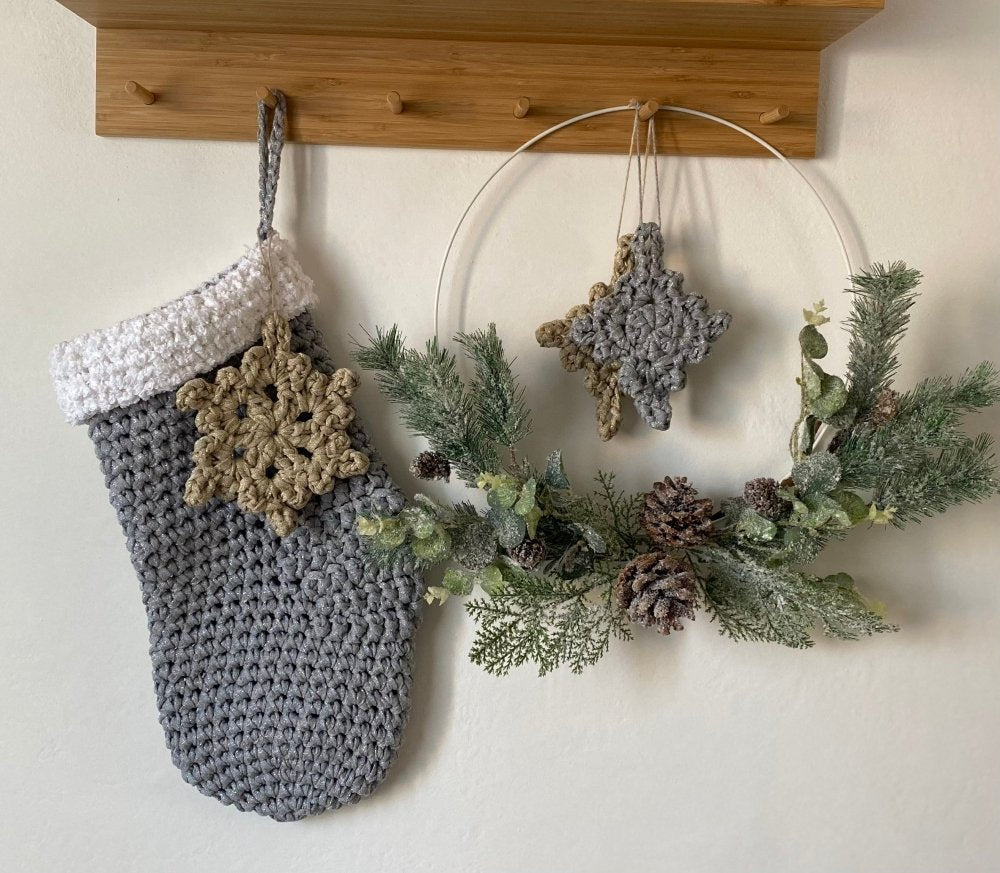 Chunky Knit Christmas Stocking - Silver Sparkly Christmas Decor