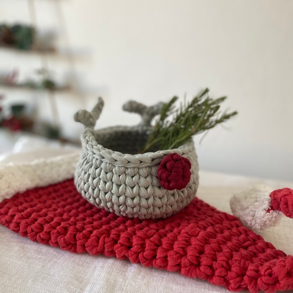 Crochet Basket Rudolph Reindeer | Sage Green