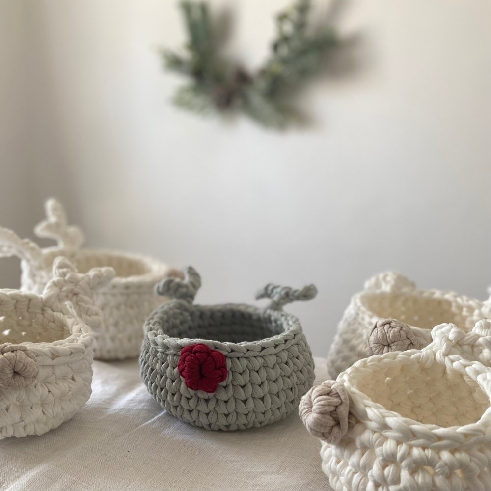 Crochet Basket Rudolph Reindeer | Sage Green