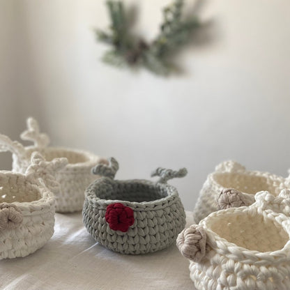 Crochet Basket Rudolph Reindeer | Sage Green