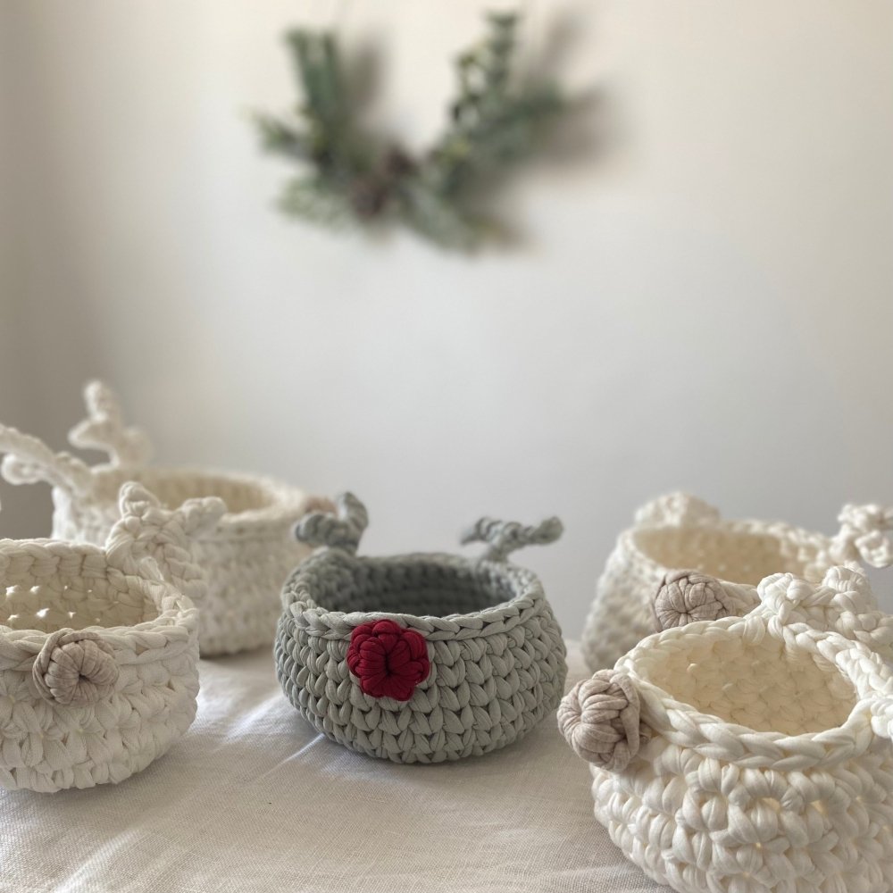 Crochet Basket Rudolph Reindeer | Sage Green