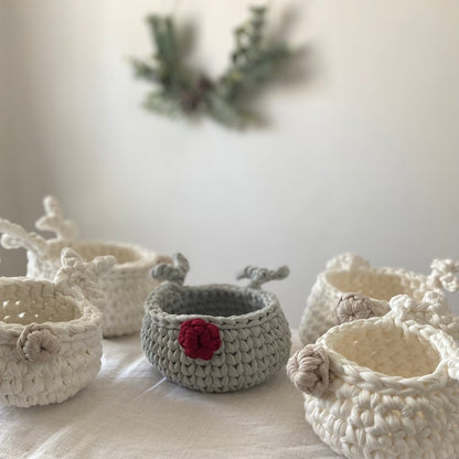 Crochet Basket Rudolph Reindeer | Sage Green