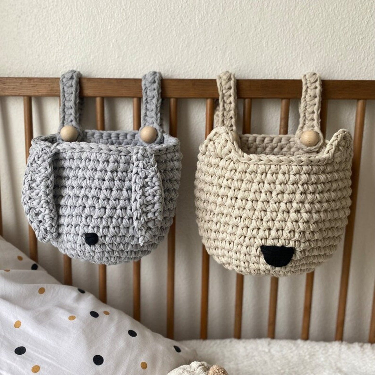 Crochet Fox Baskets | Light Beige Crib Storage