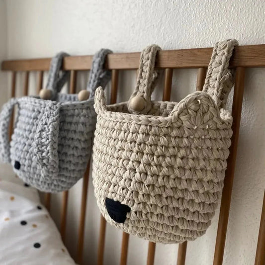 Crochet Fox Baskets | Light Beige Crib Storage