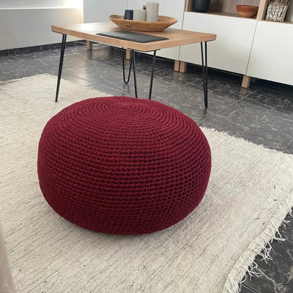 Crochet Ottoman Slipcovers, Burgundy Round Pouf Cover