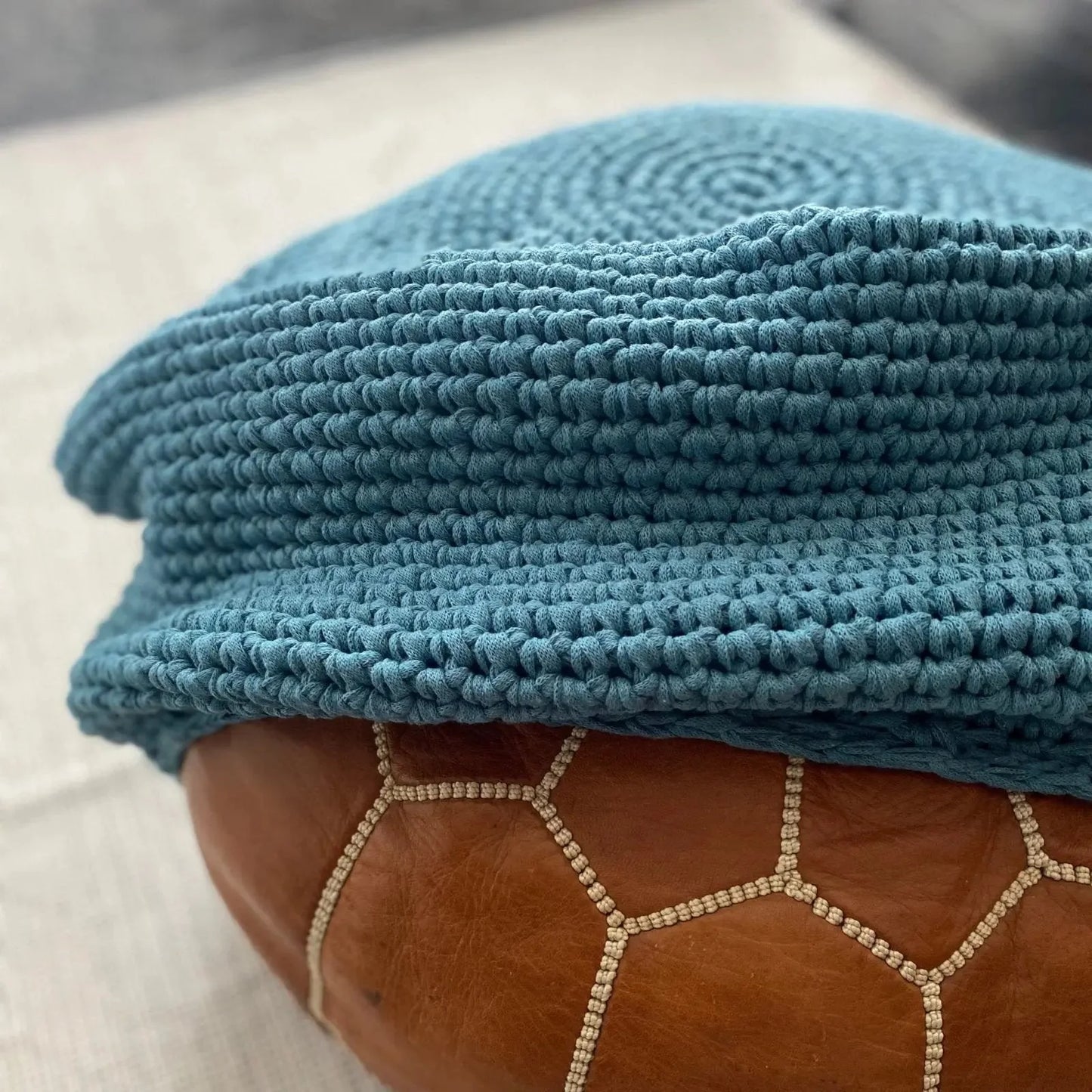 Crochet Ottoman Slipcovers, Burgundy Round Pouf Cover