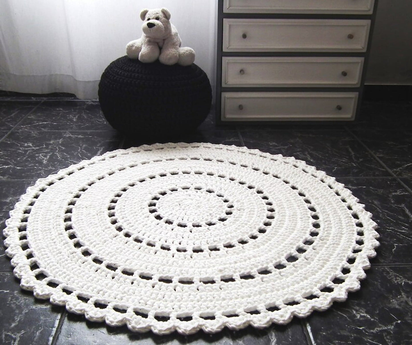 Crochet Round Doily Rug, Mandala Floor Mat