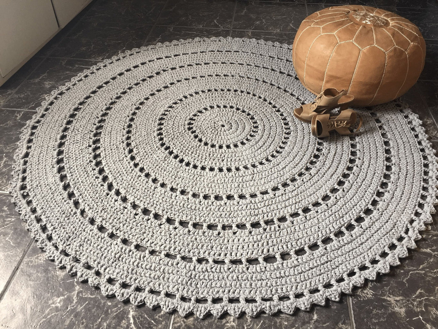 Crochet Round Doily Rug, Mandala Floor Mat