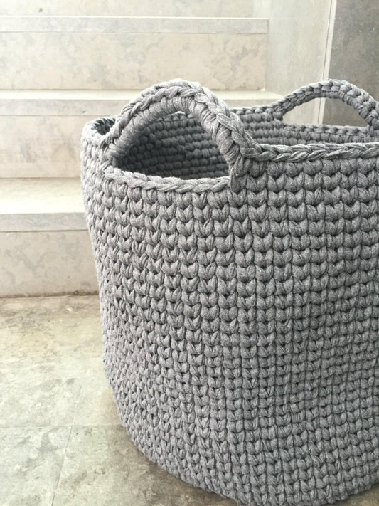 Crochet Round Storage Baskets | Stone Gray