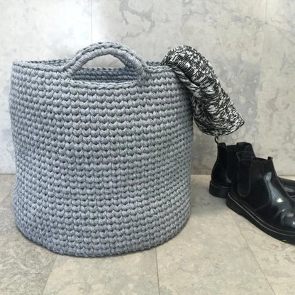 Crochet Round Storage Baskets | Stone Gray