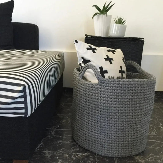 Crochet Round Storage Baskets | Stone Gray