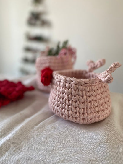 Crochet Rudolph Reindeer Basket | Light Pink