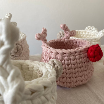 Crochet Rudolph Reindeer Basket | Light Pink