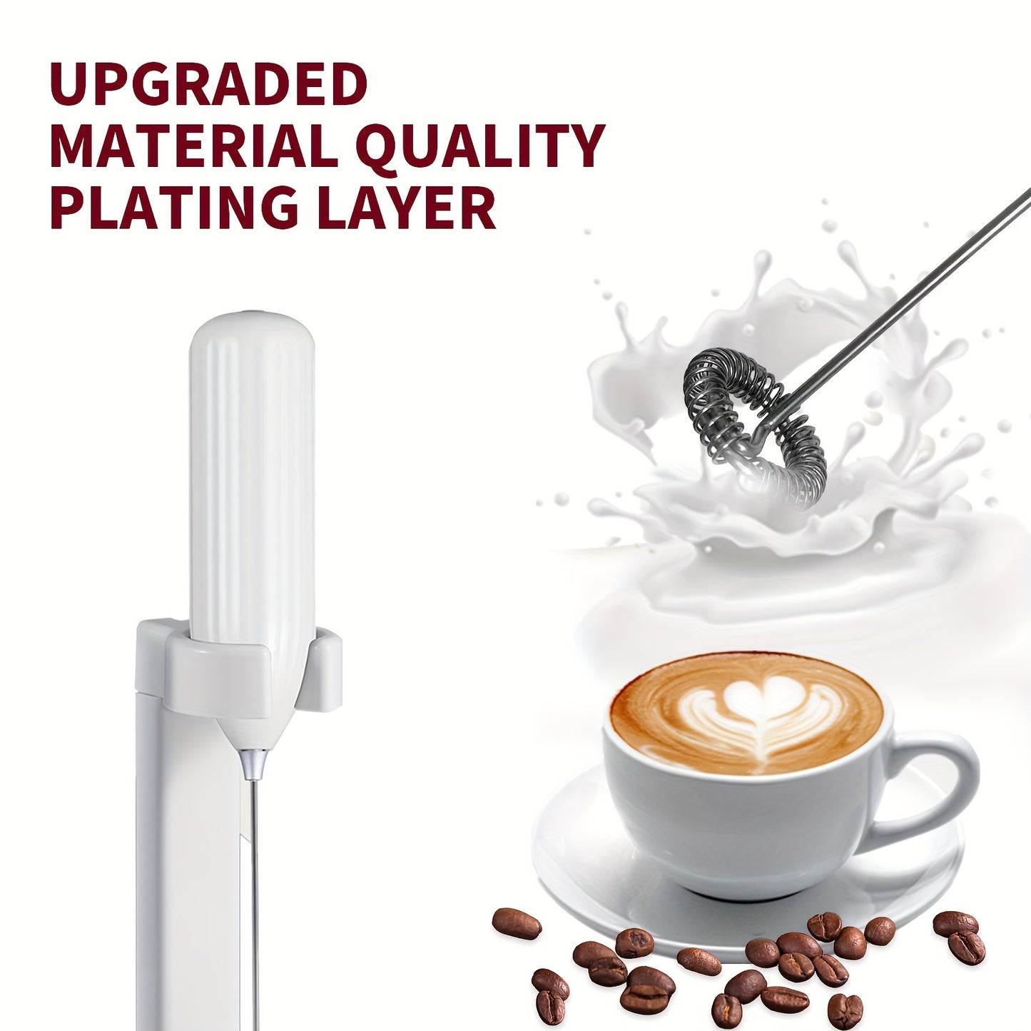 1pc, Lalayuan Powerful Electric Milk Frother, Mini Milk Foamer, Battery Operated (Not Included) Stainless Steel Drink Mixer, Handheld Electric Whisk For Coffee, Latte, Cappuccino, Chocolate, Matcha