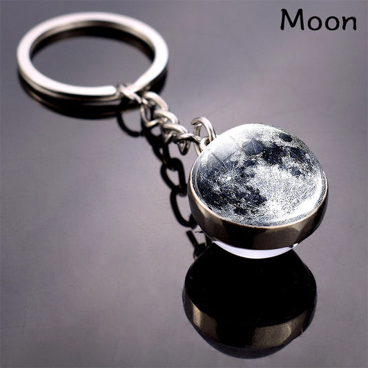 Celestial Solar System Keychain – 8 Planet Designs with Moon Phase Charm