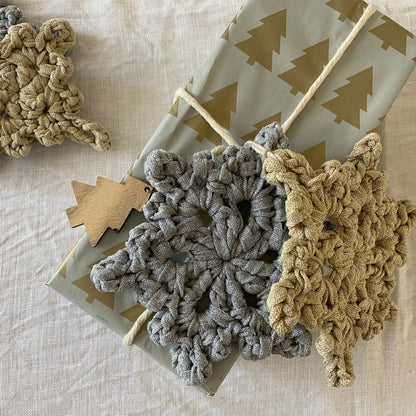 Gold Crochet Snowflake Christmas Ornament Set