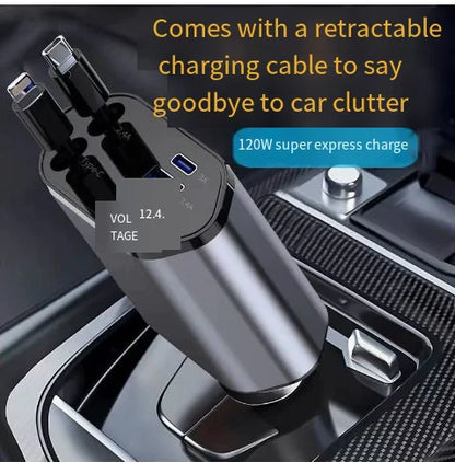 USB-C Retractable Car Charger – 66W Fast Charging with Dual Ports & LED Display