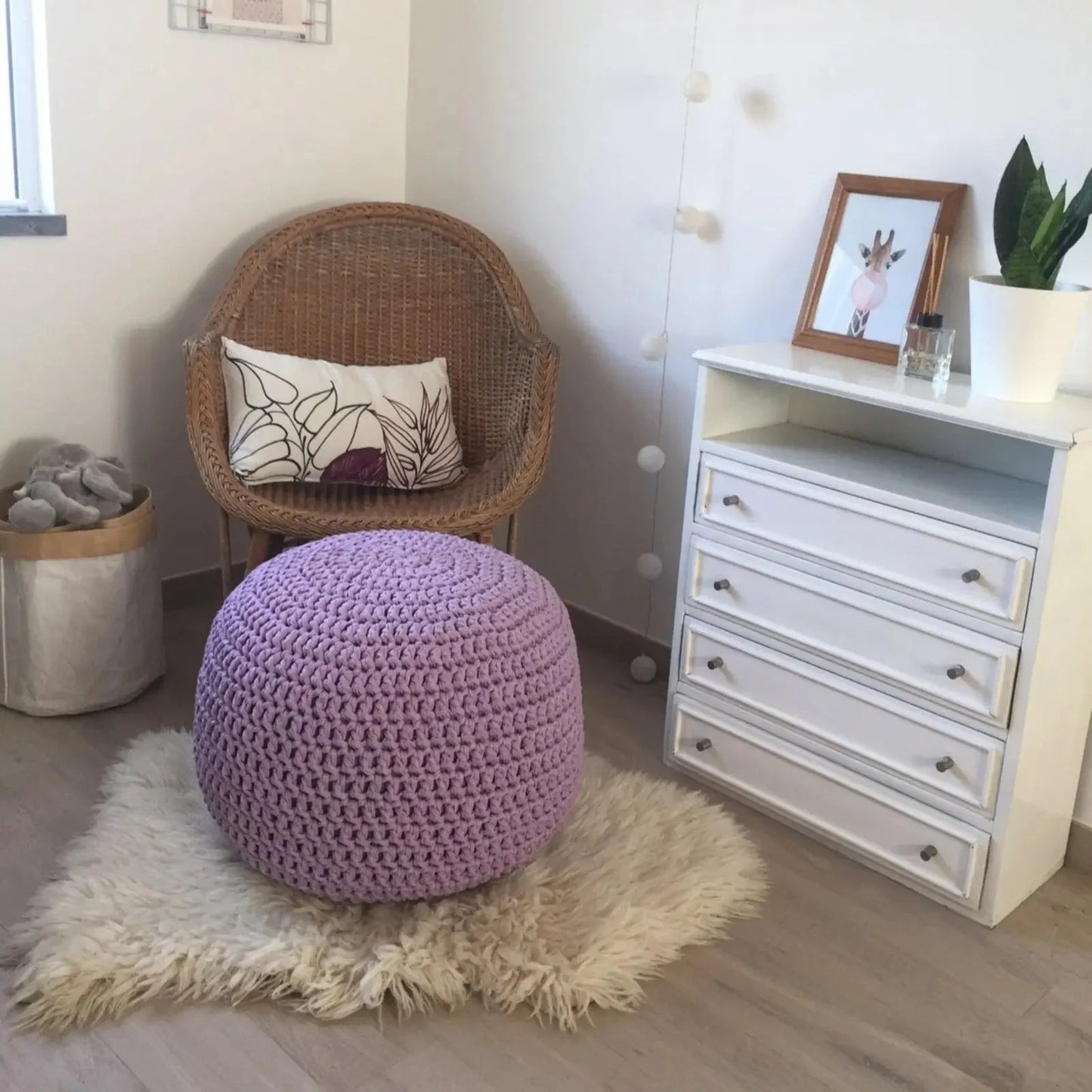 Round Pouffe Ottoman | Lavender