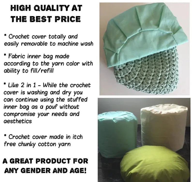 Crochet Pouffe Ottoman - Light Mint