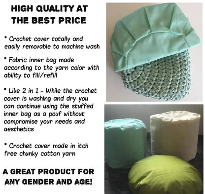 Crochet Pouffe Ottoman - Light Mint