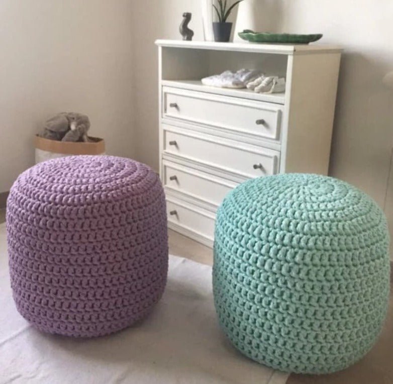 Crochet Pouffe Ottoman - Light Mint