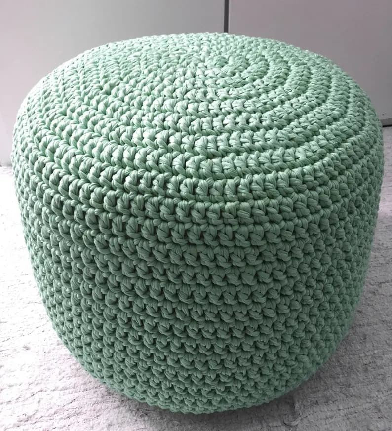Crochet Pouffe Ottoman - Light Mint