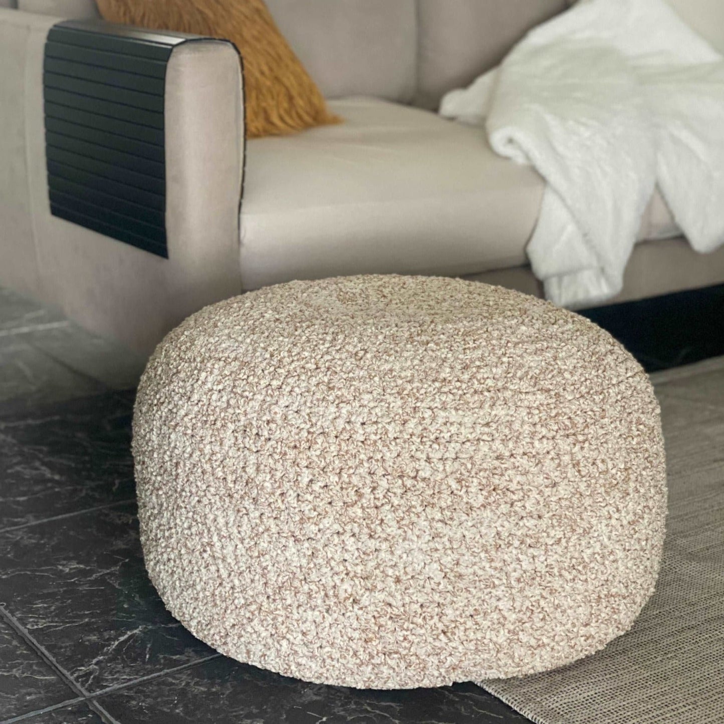 Boucle Pouf Ottoman | Light Beige