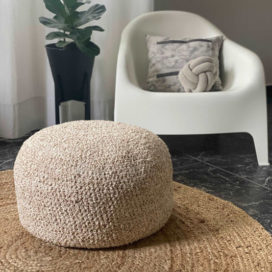 Boucle Pouf Ottoman | Light Beige