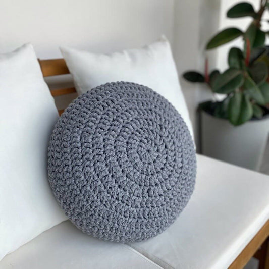 Round Crochet Pillowcase | Stone Gray