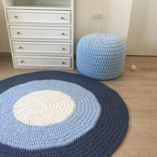 Round Crochet Rug | Blue Striped Playmat