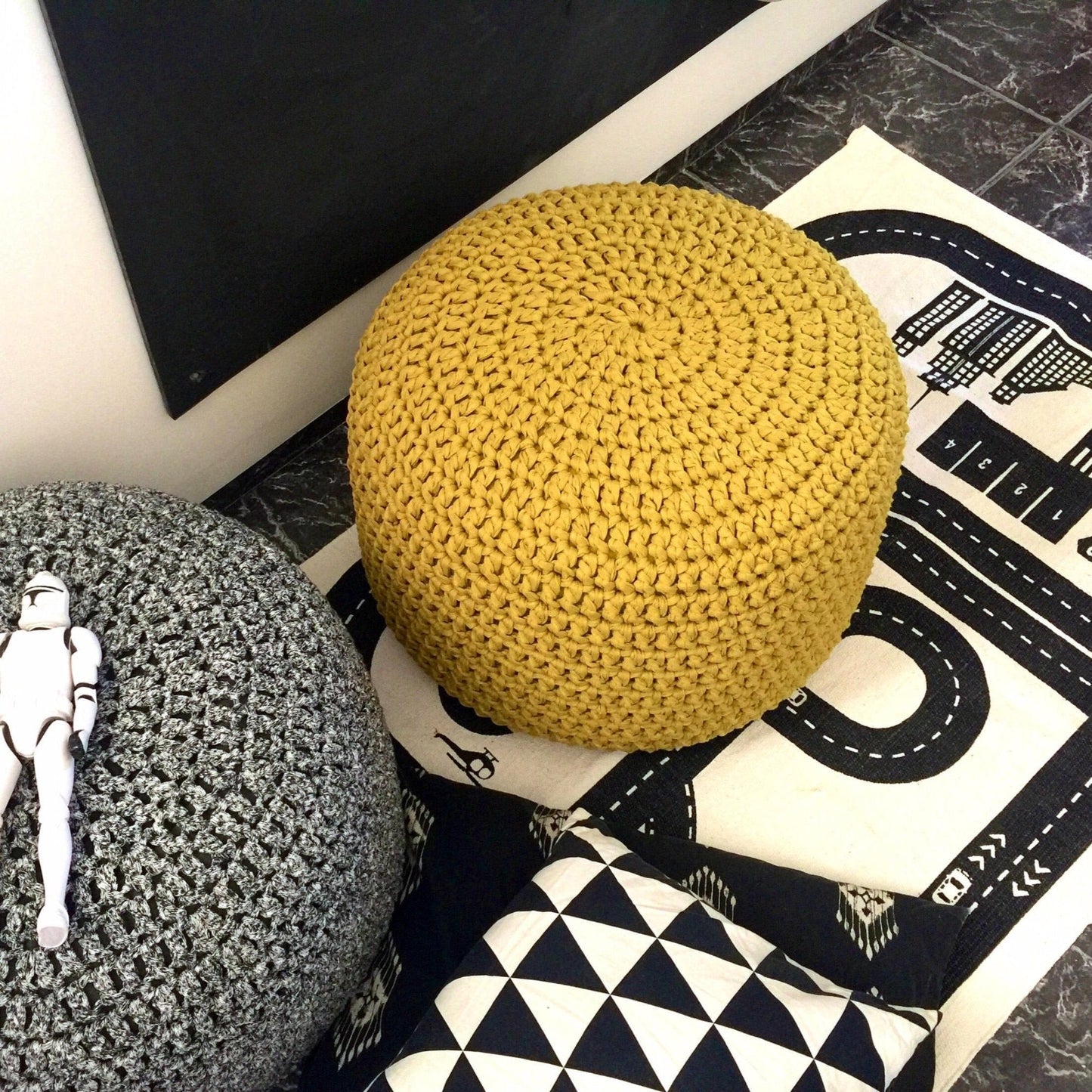 Round Knitted Pouffe Ottoman - Chartreuse