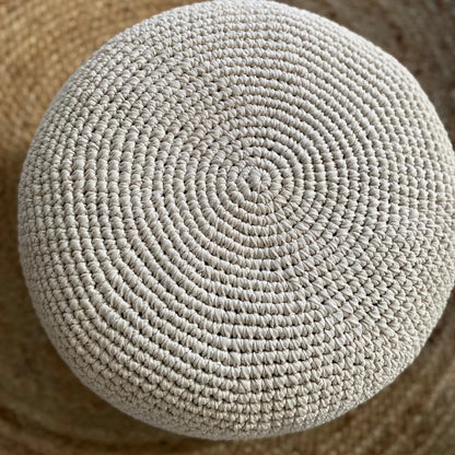 Round Ottoman Slipcovers, Neutral Beige Crochet Cover