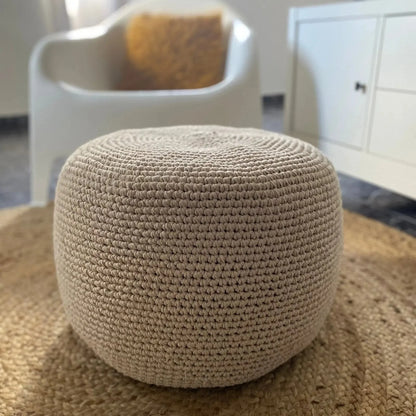 Round Ottoman Slipcovers, Neutral Beige Crochet Cover