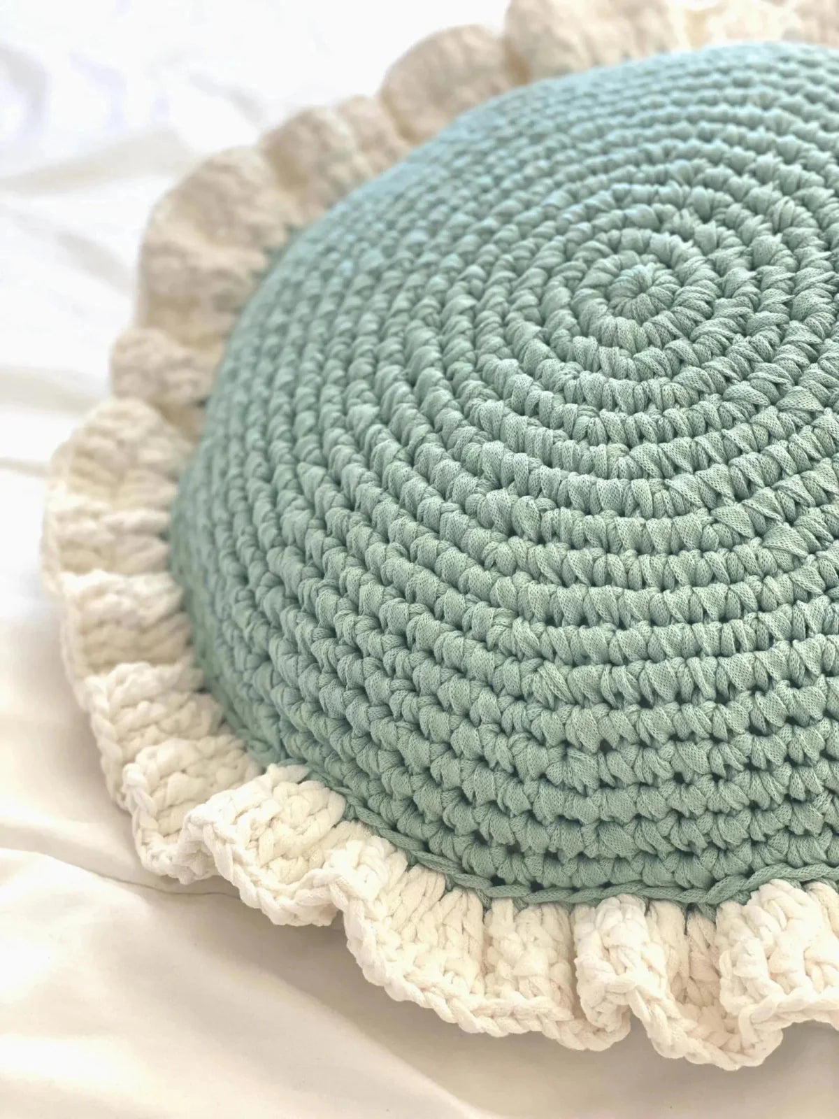 Round Ruffled Crochet Pillow - Lavender