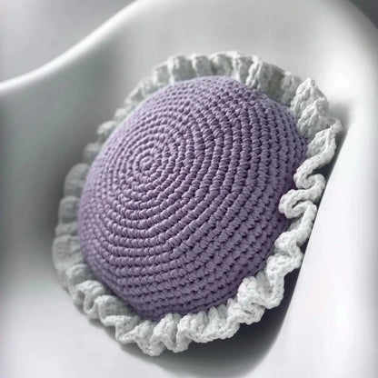 Round Ruffled Crochet Pillow - Lavender