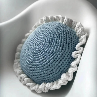 Round Ruffled Crochet Pillow - Lavender