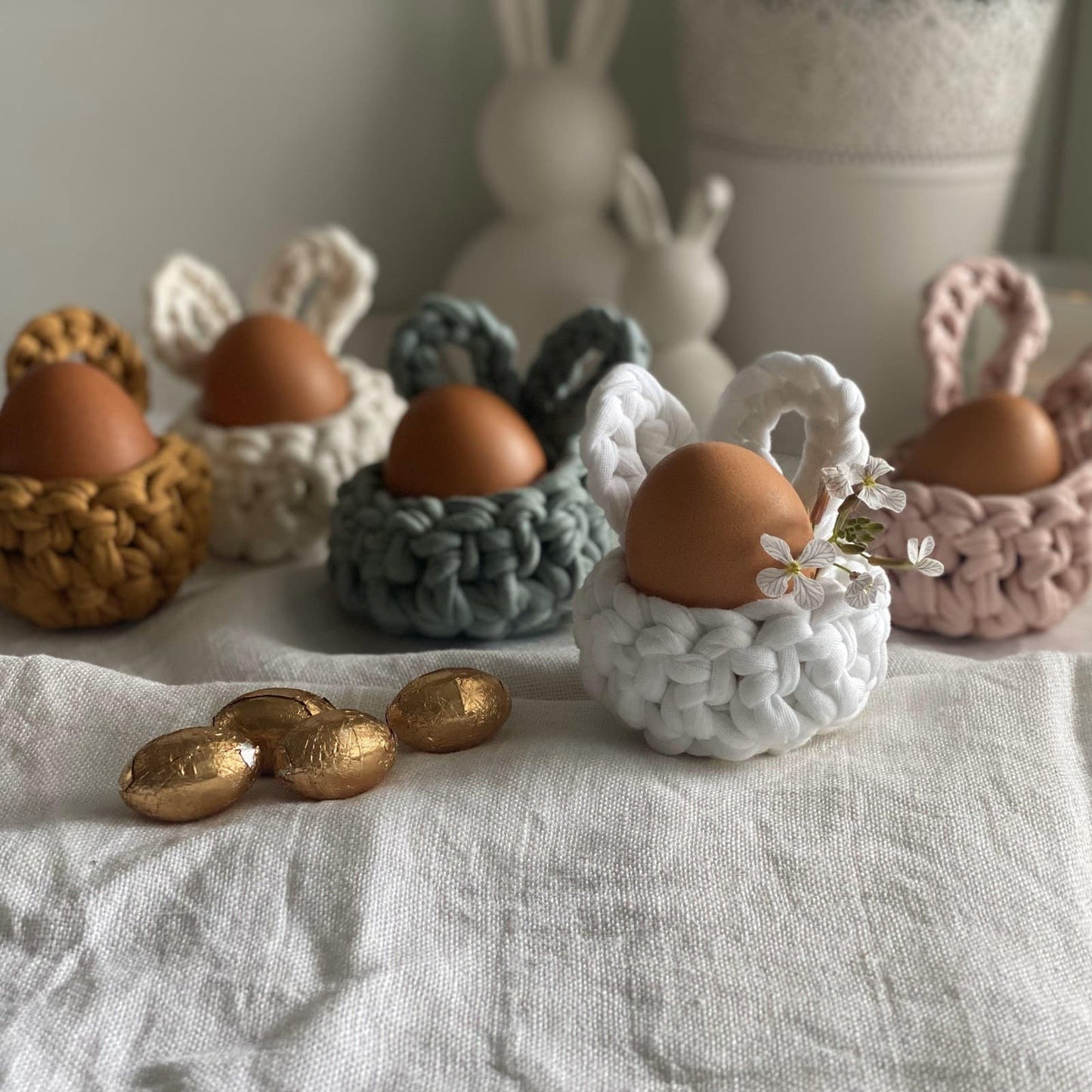 Set of 2 Sage Green Easter Bunny Egg Cups -Limited Edition