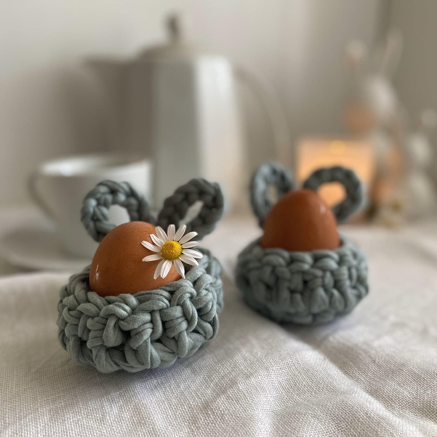 Set of 2 Sage Green Easter Bunny Egg Cups -Limited Edition
