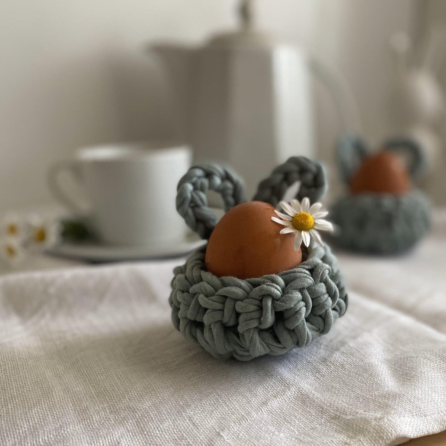 Set of 2 Sage Green Easter Bunny Egg Cups -Limited Edition