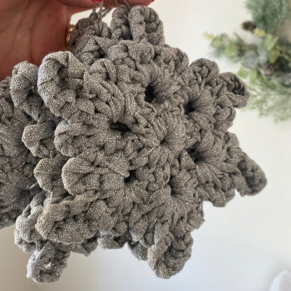 Silver Crochet Snowflake Christmas Ornament Set