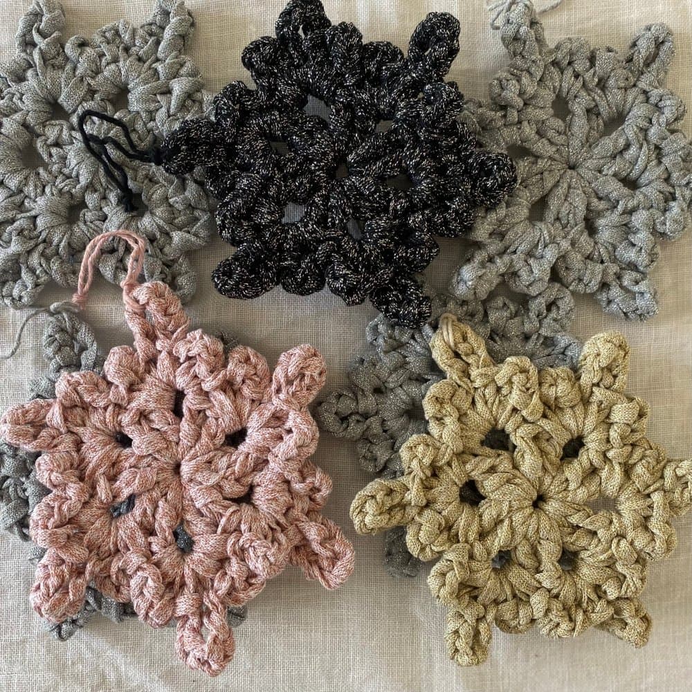 Silver Crochet Snowflake Christmas Ornament Set