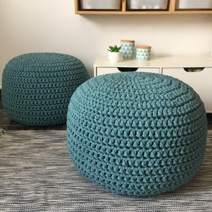 Chunky Knitted Pouffe Ottoman - Teal Blue