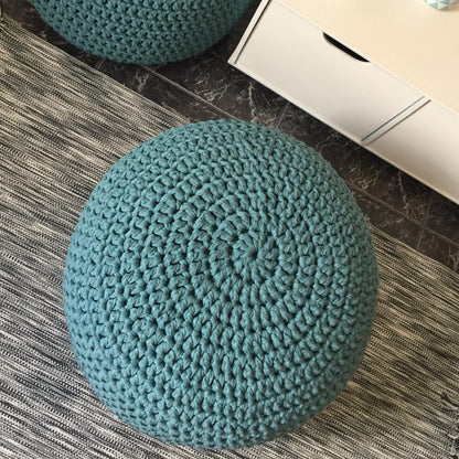 Chunky Knitted Pouffe Ottoman - Teal Blue