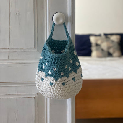 Teal Wall Hanging Basket Set, Knitted Storage Bags