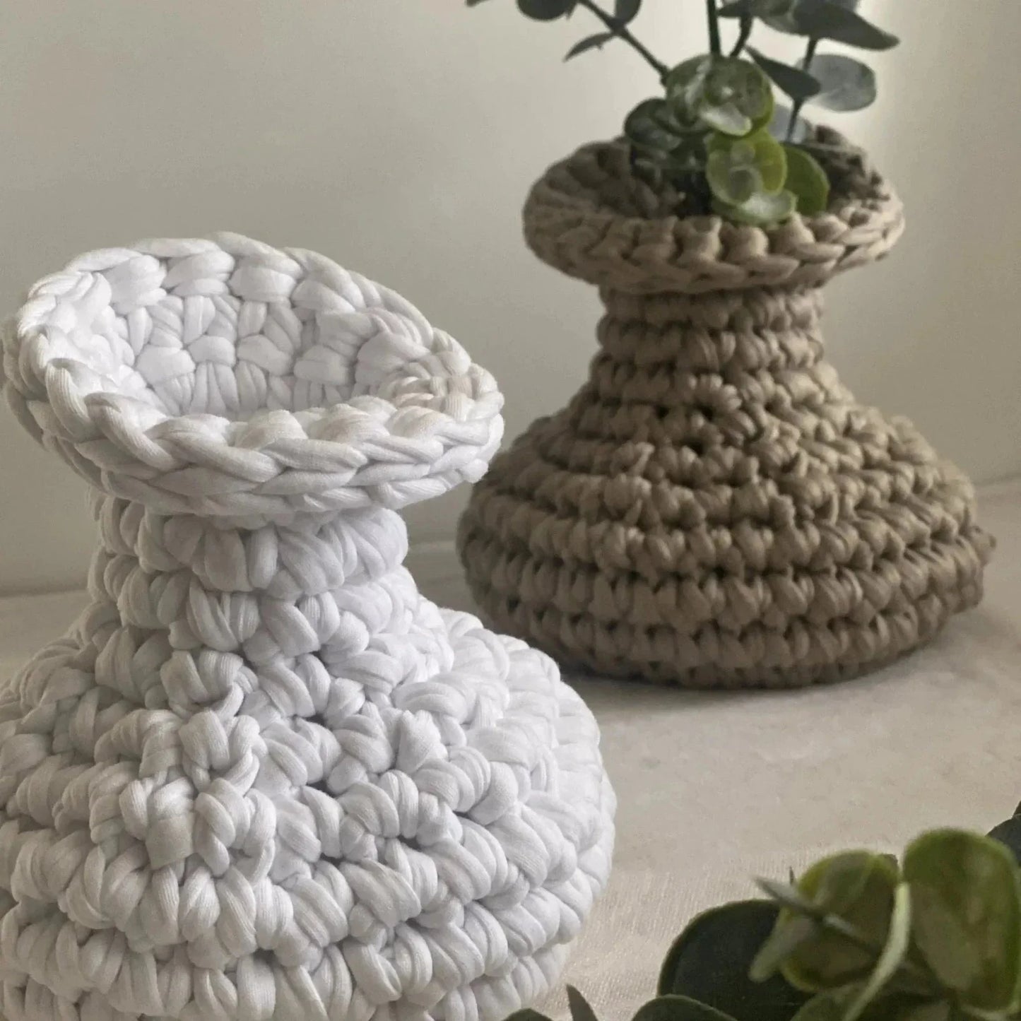Unique Crochet Vase, Beige Rustic Jar