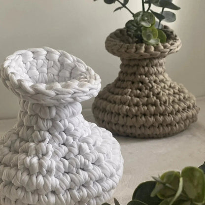 Unique Crochet Vase, Beige Rustic Jar