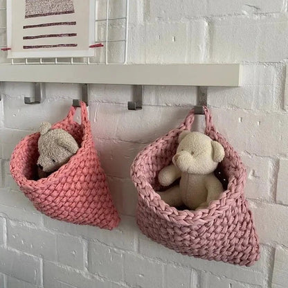 Wall Hanging Baskets | Pastel Peach Knitted Pocket