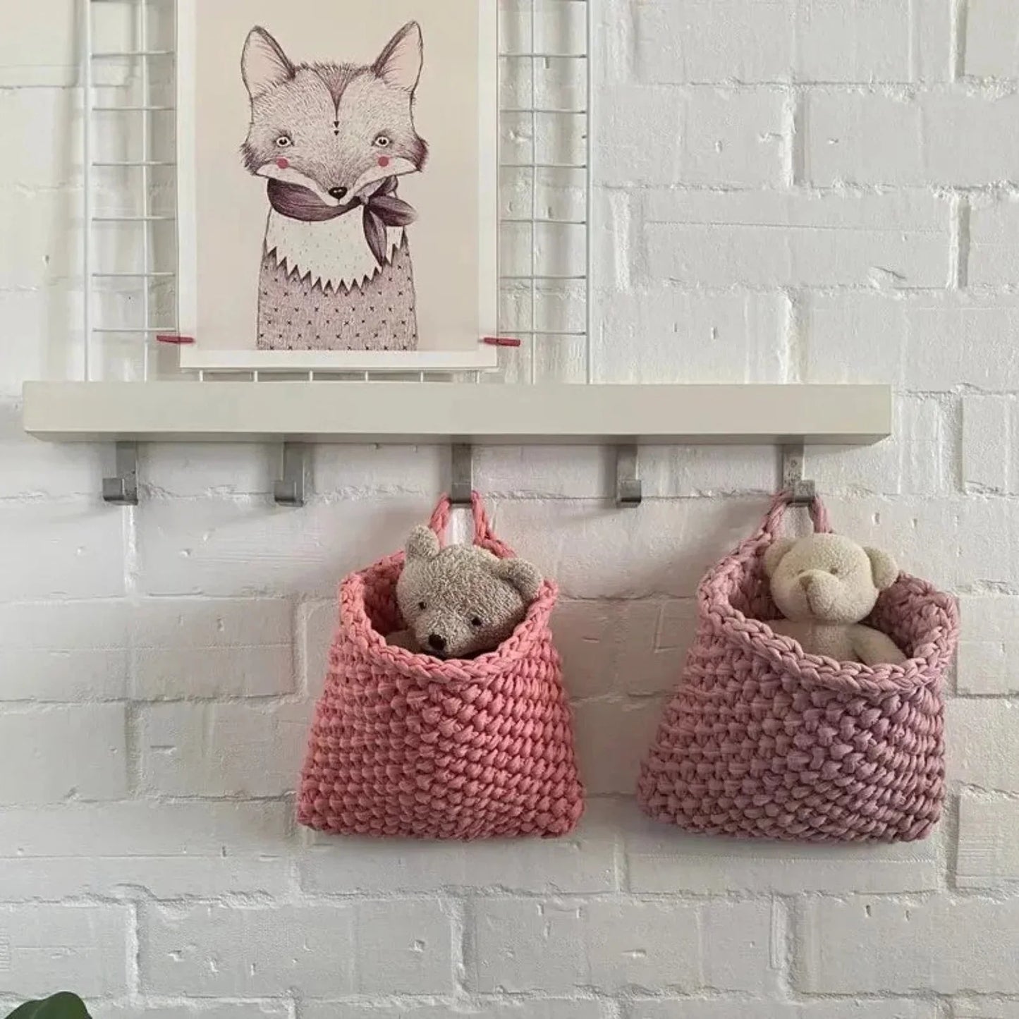 Wall Hanging Baskets | Pastel Peach Knitted Pocket